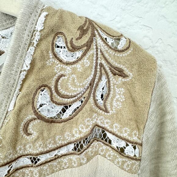 Miss Me Womens Pieced Cardigan Sweater Size S Style MDJ246L Embroider Natural - Picture 4 of 10